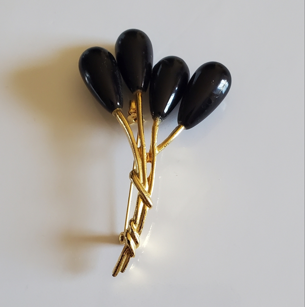 Vtg. Black Bakelite Berries Brooch